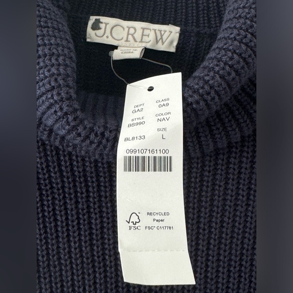 J Crew Quiet Luxury Turtleneck Cotton Cashmere Navy Blue Relaxed Sweater Large - Picture 8 of 13